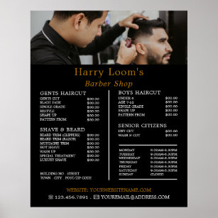Poster Corte de cabelo na moda, Lista de preços de barbea