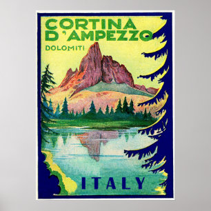 Poster Cortina d'Ampezzo, cumes de Dolomiti, Italia,