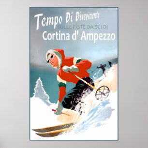 Poster Cortina d'Ampezzo Itália Cartaz de Viagem de Esqui