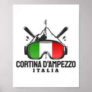 Poster Cortina D'ampezzo Itália - Esqui Retro Ski Resort
