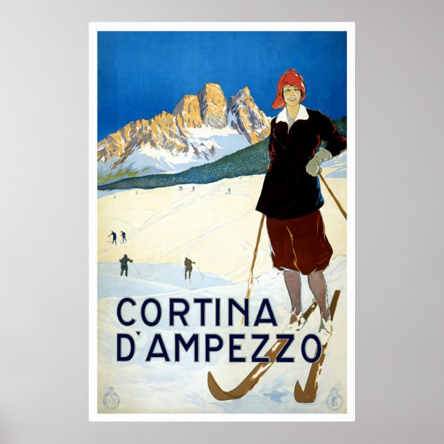 Póster "Cortina d'Ampezzo" Viagens vintage (Frente)
