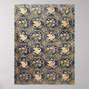 Poster Cortina decorada com cisnes e flor de lis