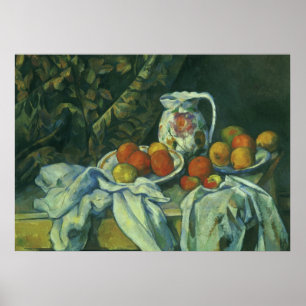 Póster Cortina e Flor Pitcher por Paul Cezanne