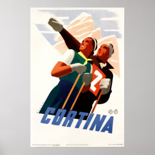 Poster CORTINA ITALY Winter Sports Holiday Skiage
