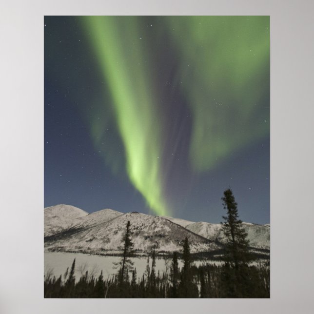 Poster Cortinas de aurora boreal dançam pelo céu (Frente)