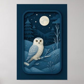 Poster Coruja ao Luar na Floresta Nevada