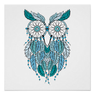 Póster coruja azul do dreamcatcher