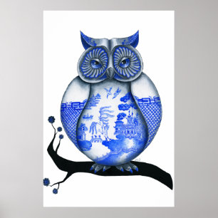 Póster Coruja azul do salgueiro