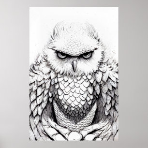 Poster Coruja Bird Wild Nature Illustration Line Epic Art