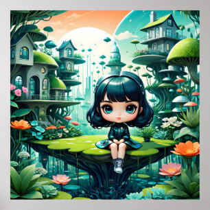 Poster Coruja Bonita em Beanie Colorida