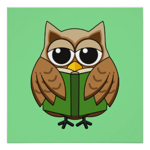 Póster Coruja Bucho de Livro Fofo Lendo Livro Cartoon