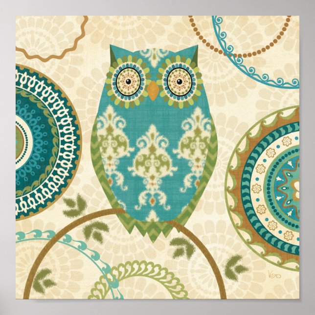 Póster Coruja com Padrões circulares (Frente)