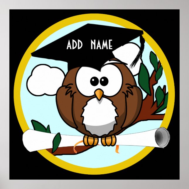 Póster Coruja De Graduação Com Boné E Diploma (Frente)