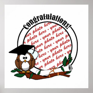 Poster Coruja De Graduação De Cartoons Com Boné E Diploma