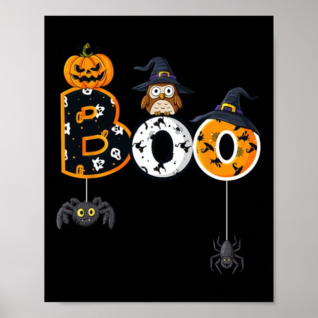 Poster Coruja de Halloween com aranhas de bruxa (Frente)