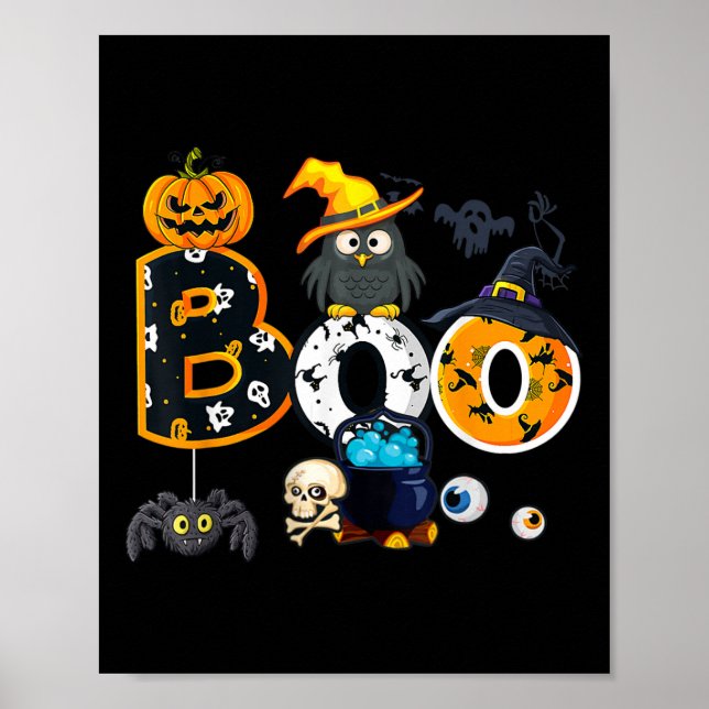 Poster Coruja de Halloween com aranhas de bruxa (Frente)
