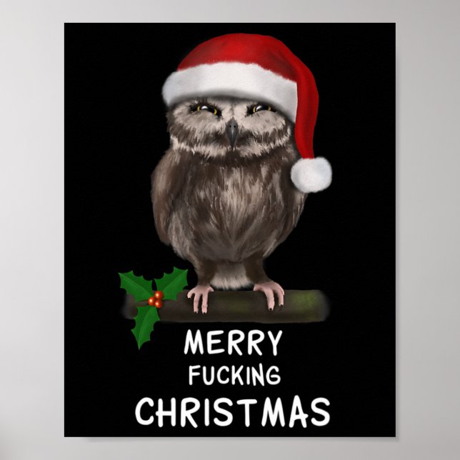 Poster Coruja de Natal feliz (d010-0514a) (Frente)