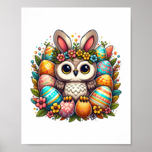 Poster Coruja de páscoa com orelhas de coelho