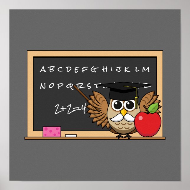 Poster Coruja de Professores Bonita com Cartoon Apple (Frente)