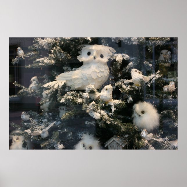 Póster Coruja decorativa na árvore de natal (Frente)