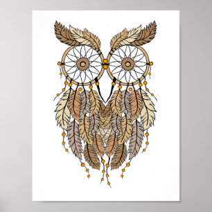 Poster coruja do dreamcatcher, coletor ideal tribal