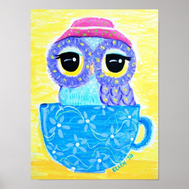 Póster Coruja Em Um Teacup (Frente)