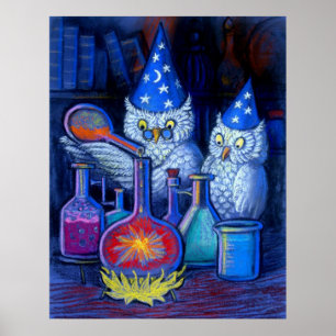 Póster Coruja Feiticeiros Magic alchemy whimsical engraça