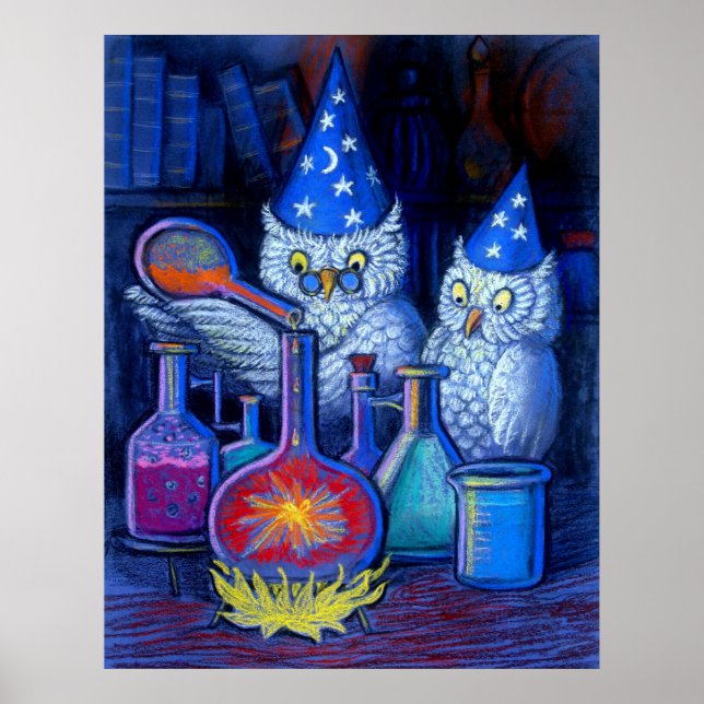 Póster Coruja Feiticeiros Magic alchemy whimsical engraça (Frente)