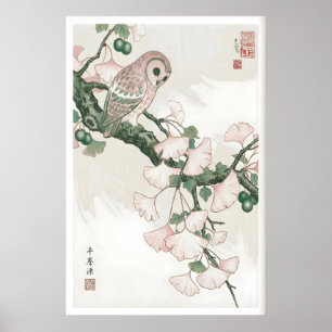 Poster Coruja na Arte de Parede Ginkgo - Botânica Vintage