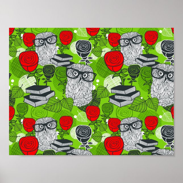 Poster Coruja nas rosas vermelhas (Frente)