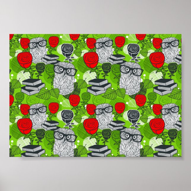 Poster Coruja nas rosas vermelhas (Frente)