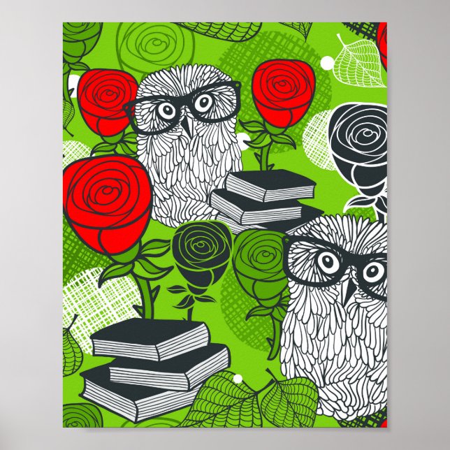 Poster Coruja nas rosas vermelhas (Frente)