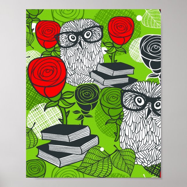Poster Coruja nas rosas vermelhas (Frente)