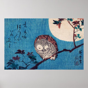 Poster Coruja no Ramo de Bordo sob a Lua Cheia, Hiroshige