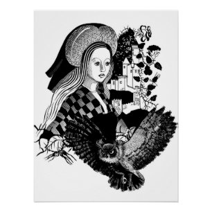 Póster Coruja Noturna Gótica e Mulher