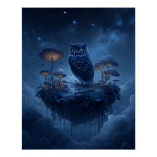 Póster Coruja Noturna na Ilha Flutuante de Luz
