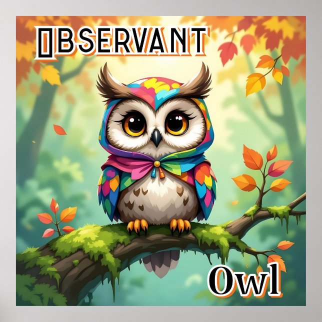 Poster Coruja Observadora | Arte de Berçário Infantil de  (Frente)