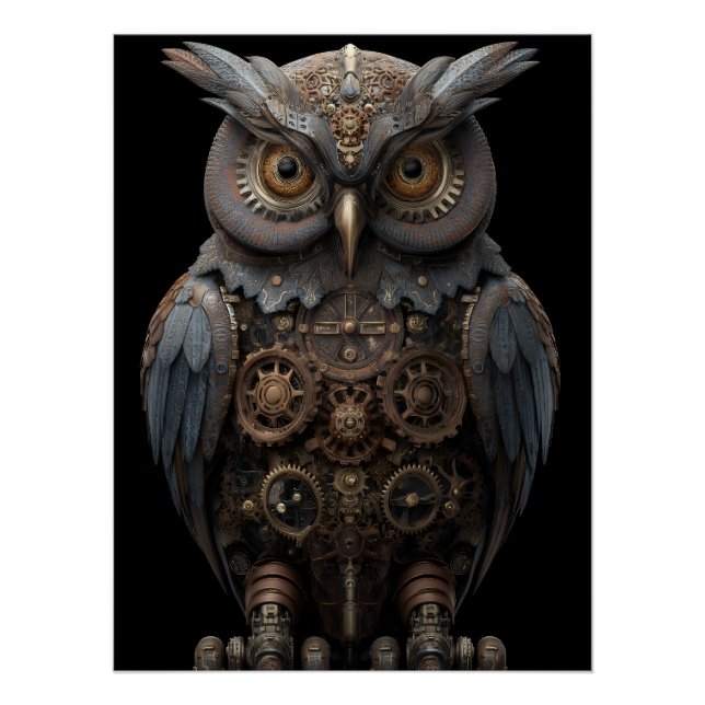 Póster Coruja Ornamentada de Relógio (Frente)