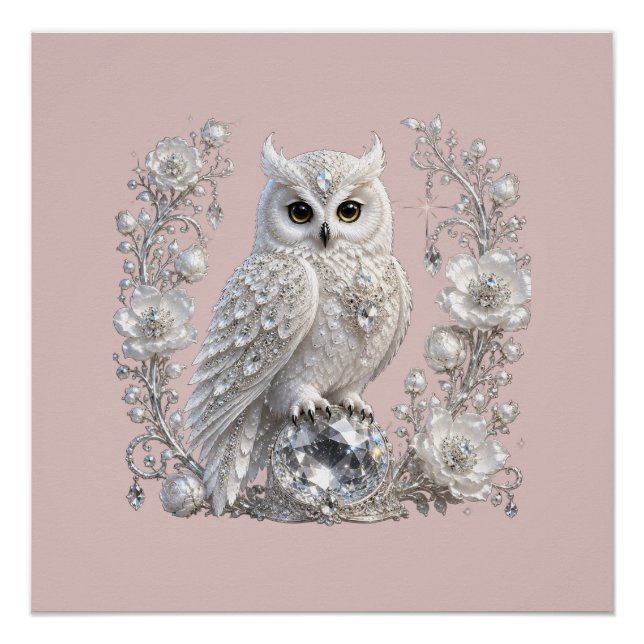 Póster Coruja Pérola Cristal Branco (Frente)