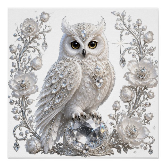 Póster Coruja Pérola Cristal Branco (Frente)
