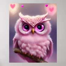 Coruja Rosa Fluffy com Corações