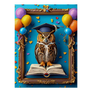 Póster Coruja Sábia com Capa de Formatura Posando com Liv
