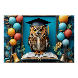 Póster Coruja Sábia com Capelo de Formatura Posando com L