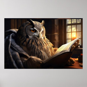 Poster Coruja sentada lendo um livro