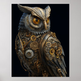 Poster Coruja Steampunk de Olhos Dourados