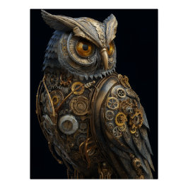 Póster Coruja Steampunk de Olhos Dourados