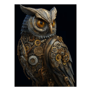 Póster Coruja Steampunk de Olhos Dourados