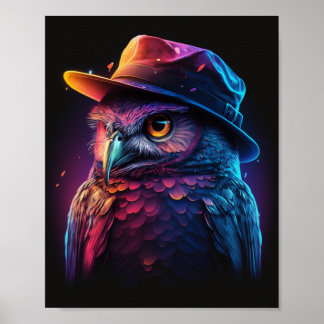 Poster Coruja Vestindo Um Chapéu, Coruja Colorida E Detal