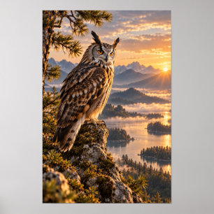 Poster Corujaornada na Parede de Vida Selvagem do Pôr do