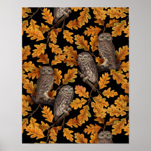 Poster Corujas de outono em preto